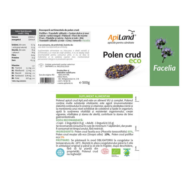 Polen crud de Facelia ECO 230g Apiland Polen crud de Facelia ECO 230g Apiland