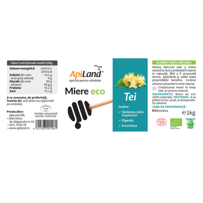 Miere de tei cruda ECO 1kg Apiland