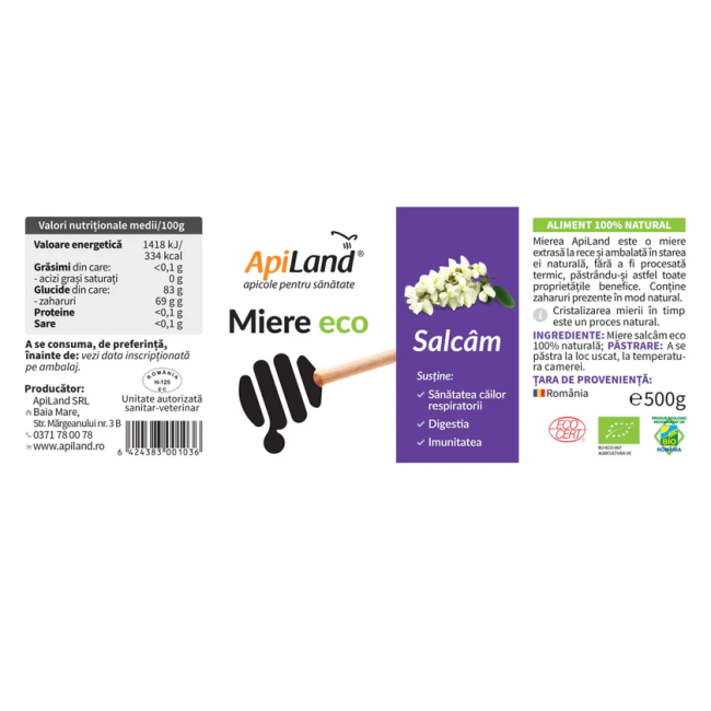 Miere de salcam cruda ECO 500g Apiland