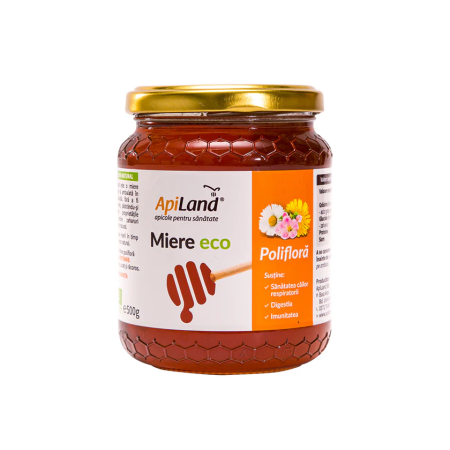Miere poliflora cruda ECO 500g Apiland