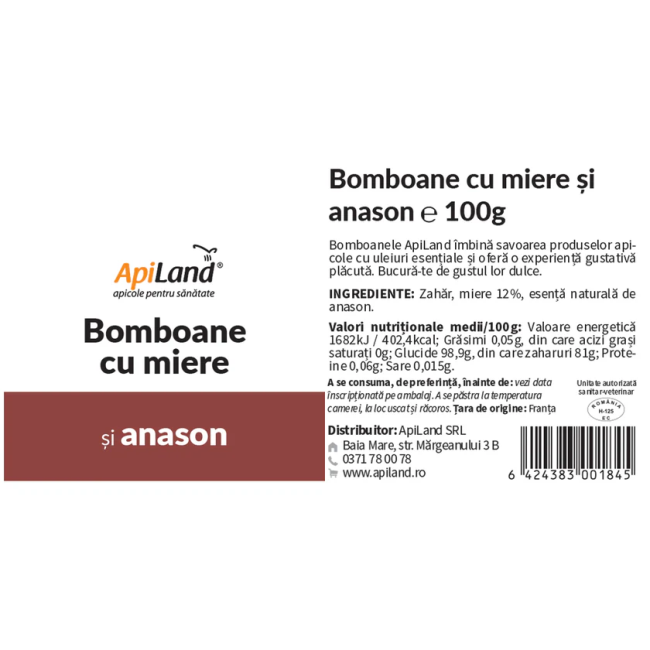 Bomboane cu miere și anason 100g Apiland