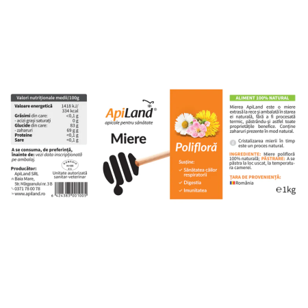 Miere poliflora cruda 1kg Apiland