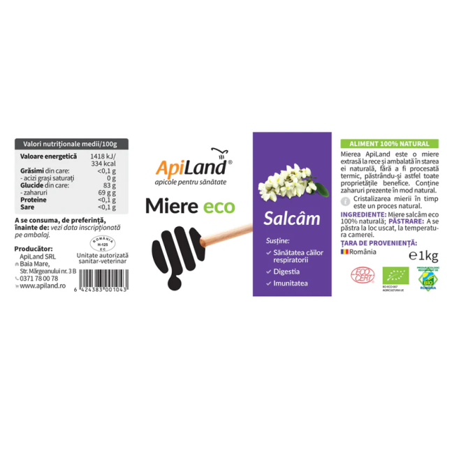 Miere de salcam cruda ECO 1kg Apiland