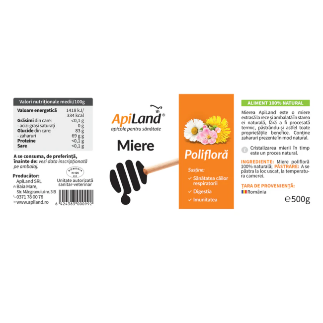 Miere poliflora cruda 500g Apiland