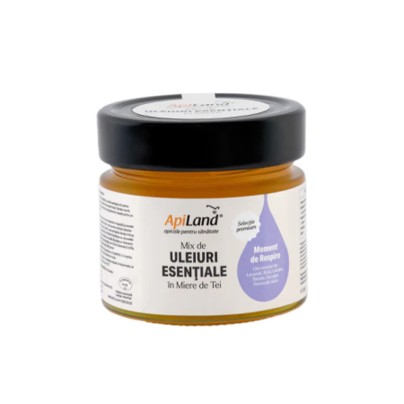 Miere de tei cu Mix de Uleiuri Esențiale (lămâie, lavandă, brad, tămâie, eucalipt, portocală dulce) - pentru stil de viata sanatos - 250g Apiland
