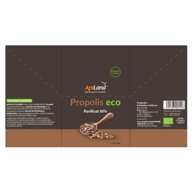 Pachet Propolis purificat 95% ECO - 10 plicuri x 10g Apiland