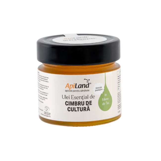 Miere de tei cu ulei esențial de cimbru de cultură 250g Apiland