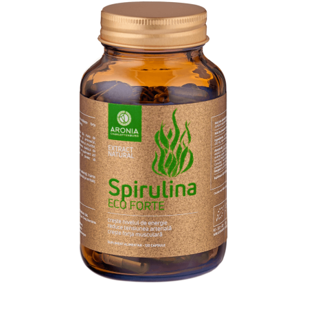 Spirulina ECO  Forte — 120 capsule din Spirulină, o algă cu beneficii pentru mușchi, energie, inimă și digestie