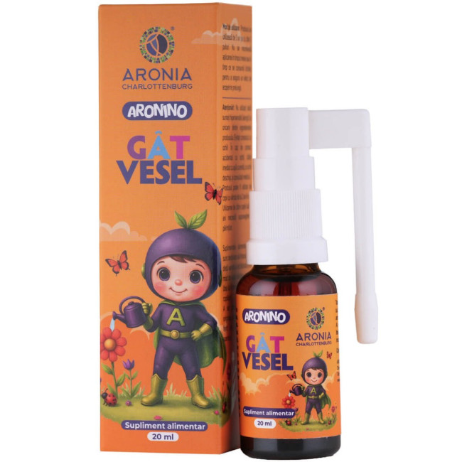Aronino Gât Vesel — spray pentru copii eficient împotriva durerilor în gât și disconfortului la înghițire, realizat din 6 ingrediente naturale