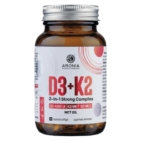 Vitamina D3+K2, 2-in-1 Strong Complex — doză foarte concentrată pentru sănătatea oaselor, dinților și mușchilor