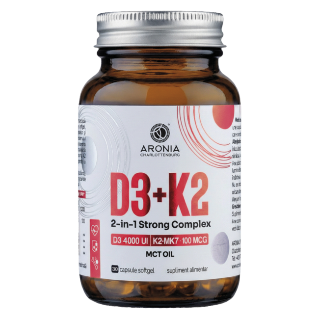 Vitamina D3+K2, 2-in-1 Strong Complex — doză foarte concentrată pentru sănătatea oaselor, dinților și mușchilor