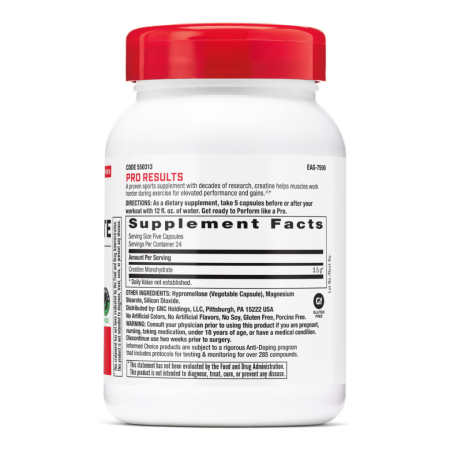 GNC Pro Performance® Creatine Monohydrate 3500 mg, Creatina Monohidrata, 120 cps