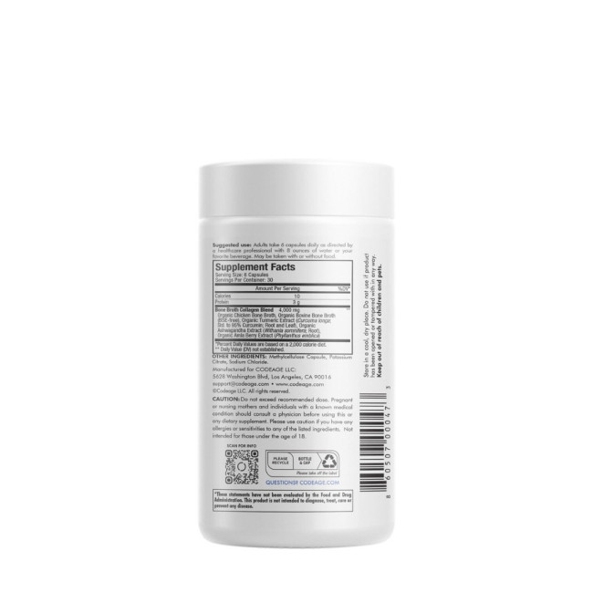 CodeAge Bone Broth Collagen Peptides, Peptide din Colagen de Tipul I, II & III din Fiertura de Oase cu Turmeric si Ashwagandha, 180 Cps CodeAge Bone Broth Collagen Peptides, Peptide din Colagen de Tipul I, II & III din Fiertura de Oase cu Turmeric si Ashwagandha, 180 Cps