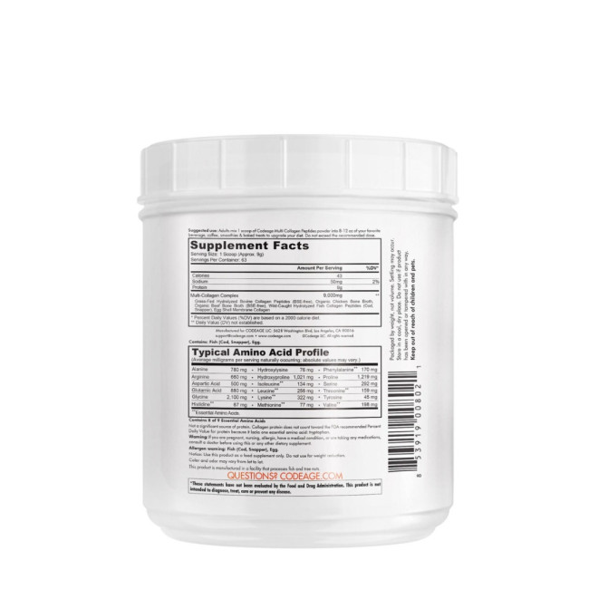 CodeAge Hydrolyzed Multi Collagen - 5 Types Collagen Peptides, Colagen Hidrolizat din 5 Surse sub Forma de Peptide, Fara Aroma, 567 g