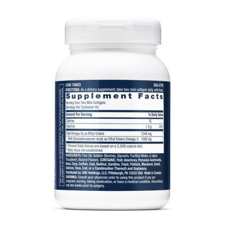 GNC Triple Strength DHA 1000 Mini, Acizi grasi DHA omega-3 mini, cu aroma naturala de lamaie, 90 cps