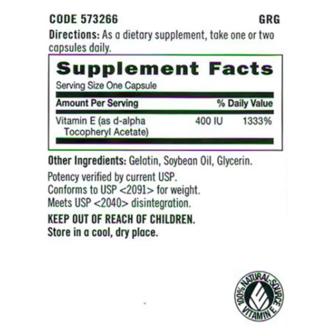 Gnc Vitamina E Naturala 400 Ui, 90 Cps
