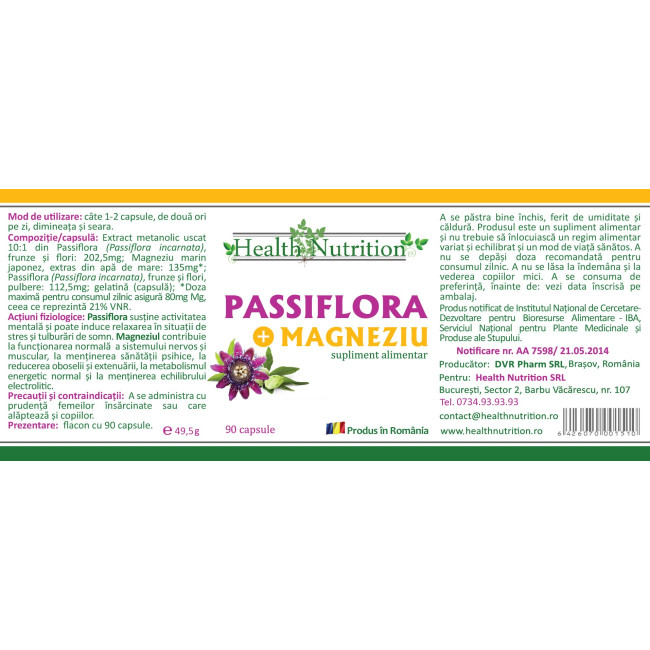 Passiflora cu Magneziu 90 cps Health Nutrition