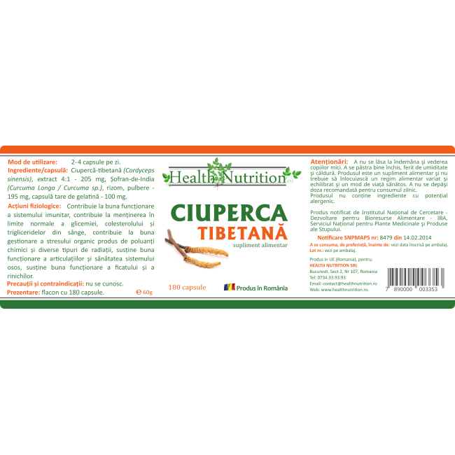 Ciuperca Tibetana, 180cps Health Nutrition