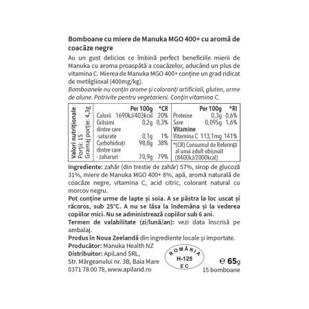 Bomboane cu Miere de Manuka MGO™ 400+ si Coacaze 65g 