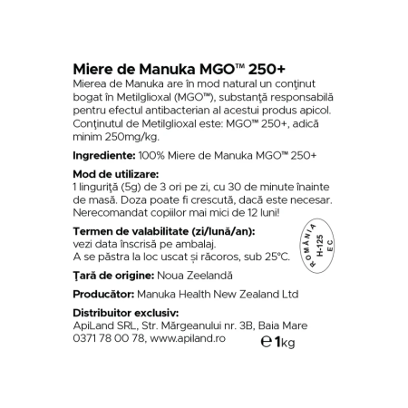 Miere de Manuka (MGO 250+) 1kg Manuka Health