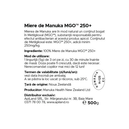 Miere de Manuka (MGO 250+) 500g Manuka Health