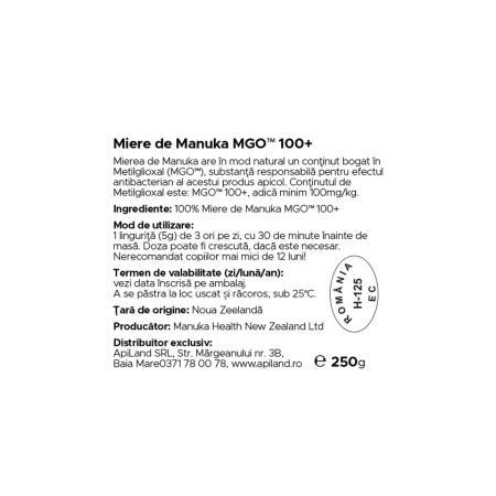 Miere de Manuka (MGO 100+) 250g Manuka Health