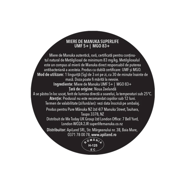 Miere de Manuka SuperLife UMF 5+ | MGO 83+ - 250g