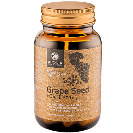 Grape Seed Forte la 500mg — 60 capsule din extract de semințe de struguri cu puternice proprietăți antioxidante și antiinflamatoare Grape Seed Forte la 500mg — 60 capsule din extract de semințe de struguri cu puternice proprietăți antioxidante și antiinflamatoare