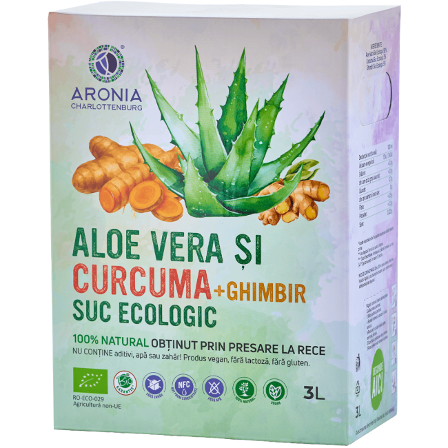 Suc de Aloe Vera, Curcuma și Ghimbir 100% Natural și Ecologic la 3 litri