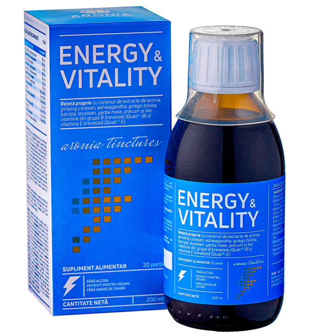 Energy & Vitality 200ml — o formulă unică din plante, superfructe și nutrienți esențiali care sporesc energia, vitalitatea și rezistența la stres Energy & Vitality 200ml — o formulă unică din plante, superfructe și nutrienți esențiali care sporesc energia, vitalitatea și rezistența la stres