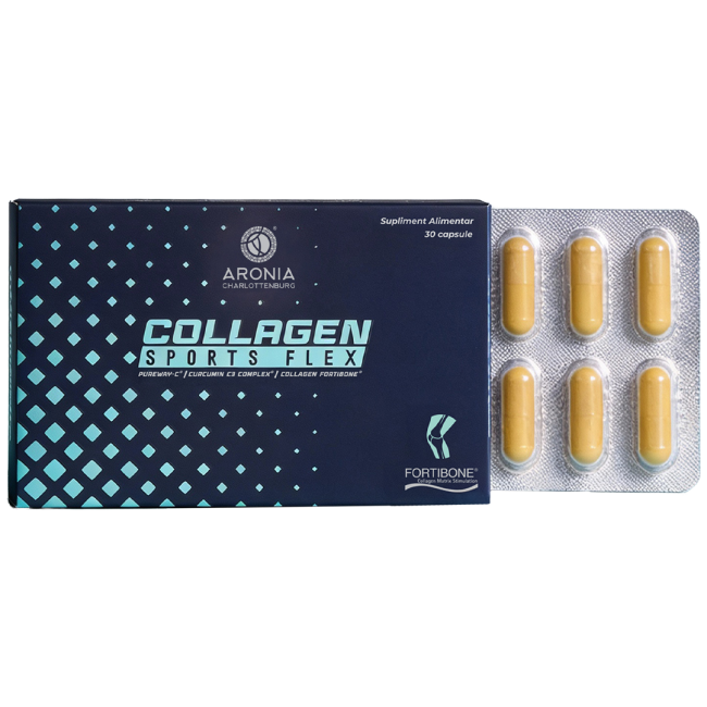 Collagen Sports Flex — 30 capsule pentru sănătatea articulațiilor, oaselor și mușchiilor, cu Fortibone® Collagen, Curcumin C3 Complex® și Vitamina C Pureway-C®