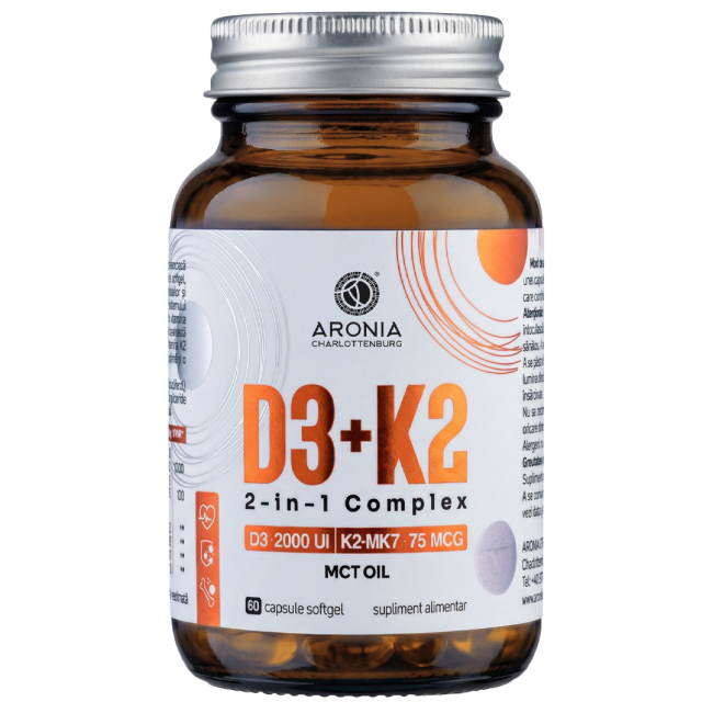 Vitamina D3+K2, 2 in 1 Complex — 2 vitamine esențiale, cu absorbție optimă, pentru sănătatea oaselor, dinților și mușchilor