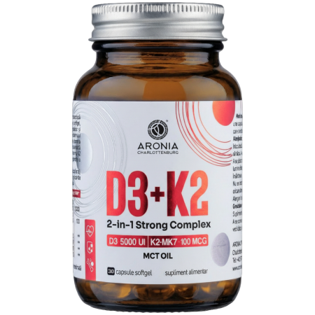 Vitamina D3+K2, 2-in-1 Strong Complex — doză foarte concentrată pentru sănătatea oaselor, dinților și mușchilor