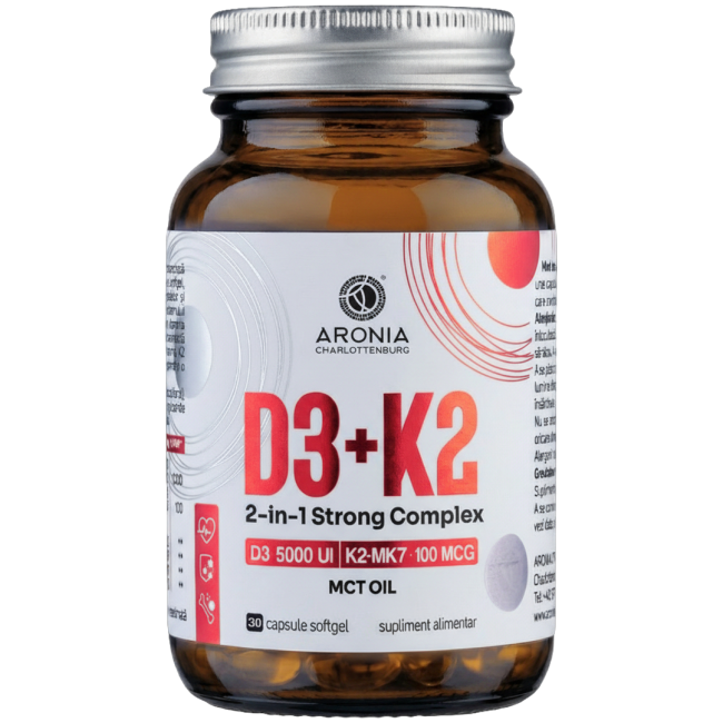 Vitamina D3+K2, 2-in-1 Strong Complex — doză foarte concentrată pentru sănătatea oaselor, dinților și mușchilor
