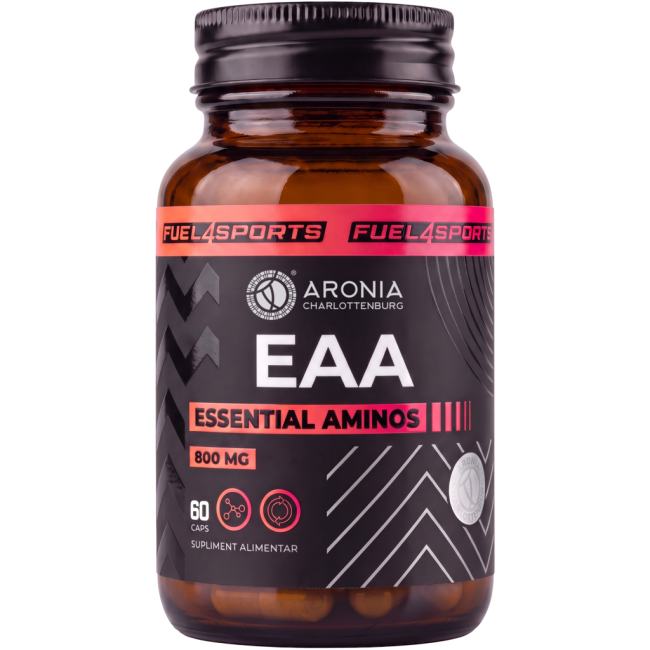 EAA 800 mg – 60 de capsule cu toți cei 9 aminoacizi esențiali, pentru creșterea și menținerea masei musculare | FUEL4SPORTS
