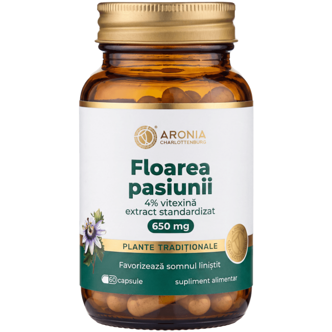Floarea pasiunii 650 mg — 60 capsule cu extract concentrat din plantă, pentru somn liniștit, calm și susținere în perioadele de stres | Plante Tradiționale