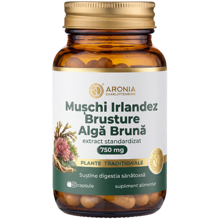 Mușchi Irlandez, Brusture și Algă Brună 750 mg — 60 capsule pentru digestie, floră intestinală, detoxifiere naturală și metabolism | Plante Tradiționale