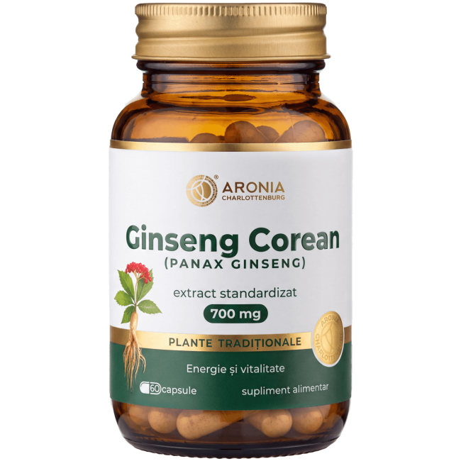 Ginseng Coreean (Panax Ginseng) 700 mg — 60 capsule cu extract concentrat, pentru energie, atenție și adaptarea organismului la stres | Plante Tradiționale