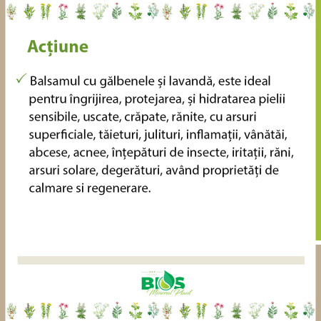 Balsam cu galbenele si lavanda, reparator, calmant, hidratant, protector,100% natural, 150 ml Balsam cu galbenele si lavanda, reparator, calmant, hidratant, protector,100% natural, 150 ml