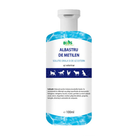 Albastru de Metilen, pentru uz veterinar, solutie orala si de uz extern, 100 ml Albastru de Metilen, pentru uz veterinar, solutie orala si de uz extern, 100 ml