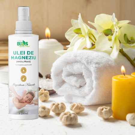 Ulei de Magneziu pentru masaj, cu musetel si portocala, 100% natural, 200 ml