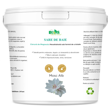 Sare de Baie cu Magneziu (Sare Nigari) și Ulei Esențial de Mosc Alb, 850 g