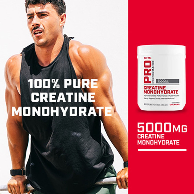GNC Pro Performance® Creatine Monohydrate, Creatina Monohidrata fara aroma pentru sustinerea musculaturii si a functiei cognitive, 255 g