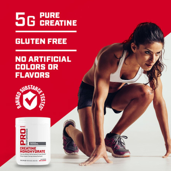 GNC Pro Performance® Creatine Monohydrate, Creatina Monohidrata fara aroma pentru sustinerea musculaturii si a functiei cognitive, 255 g
