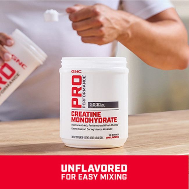 GNC Pro Performance® Creatine Monohydrate, Creatina Monohidrata fara aroma pentru sustinerea musculaturii si a functiei cognitive, 255 g
