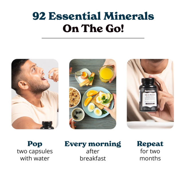 Better Alt Sea Moss, Formula Cu Alge Marine, Chimen Negru Si Ashwagandha, 120 Cps