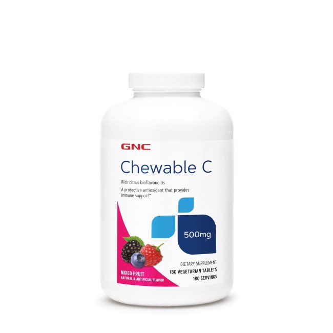 Gnc Chewable C 500 Mg, Vitamina C Masticabila, Aroma De Mix De Fructe 180 Tb