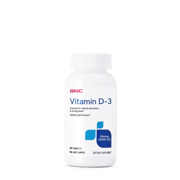 Gnc Vitamin D-3 1000 Iu, Vitamina D-3 - 25 Mcg (1000 Ui) Naturala 100%  Din Lanolina, 180 Tb 1 + 1 GRATIS