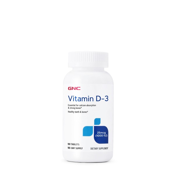 Gnc Vitamin D-3 1000 Iu, Vitamina D-3 - 25 Mcg (1000 Ui) Naturala 100%  Din Lanolina, 180 Tb 