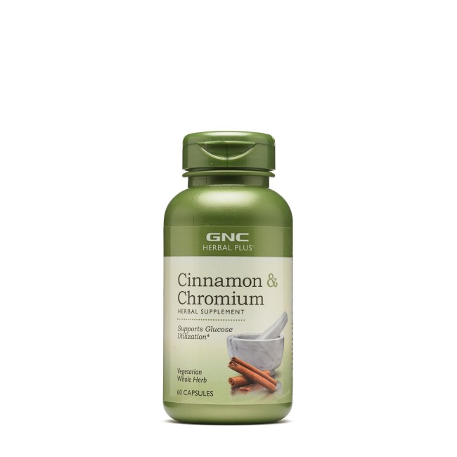 Gnc Herbal Plus Cinnamon & Chromium, Extract Standardizat De Scortisoara Si Crom, 60 Cps